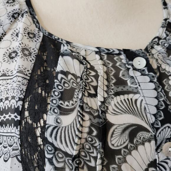 Valerie Stevens M Button Front 3/4 Raglan Sleeve Scoop Neck Lace Blouse Top - Picture 3 of 16